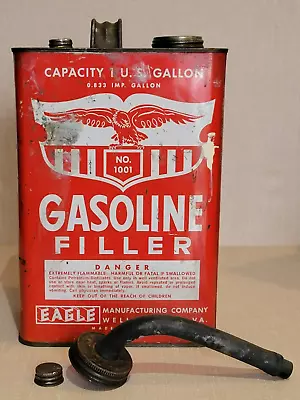 VTG Eagle Gas Filler Can Metal 1 Gallon USA W. VA Both Caps W/Spout Advertising • $19.99