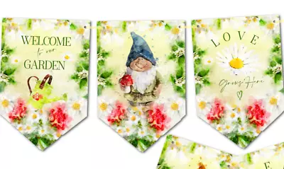 Summertime Garden Gnome Bunting 'Welcome To Our Garden'  ' Love Grows Here' • £6.99