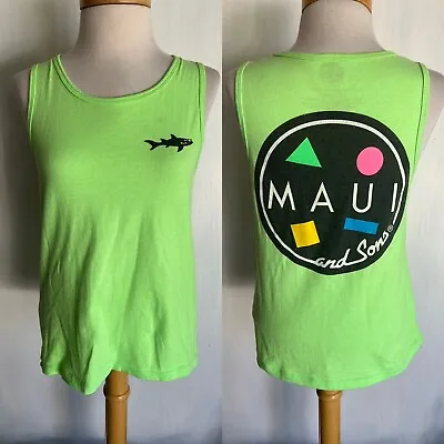 MAUI AND SONS Women's Bright Green Classic Cookie Logo Tank Top T-Shirt Medium • $18.99