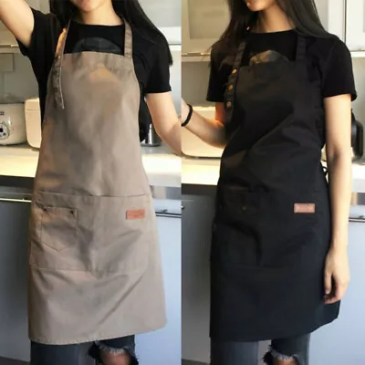 Women Mens Bib Apron Pockets Adjustable Apron For Kitchen Baking Cooking Apron • $11.14