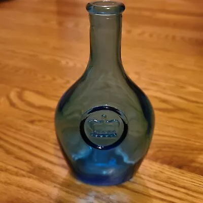 Wheaton Blue Glass Bottle With Crown Design 5.5  Tall Vintage • $13.99