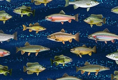 Timeless Treasures Lakeside Cabin Variety Fish Cotton Quilt  Fabric By The Yard • £16.34