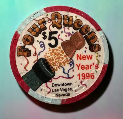 ⚡️❄️ Casino Chip OMG 😳 $5 Four Queens New Year 1996 Las Vegas ⚡️❄️⚡️❄️ • $1