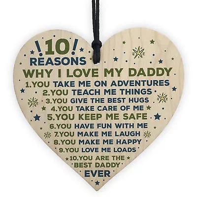 Daddy Gifts From Son Daddy Daughter Gifts Wooden Heart 10 Reasons Why I Love You • £3.99