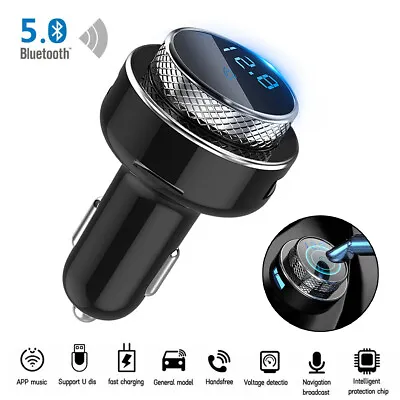 Car FM Transmitter Wireless Bluetooth 5.0 MP3 Player Radio 2 USB Charger Adapter • £12.79