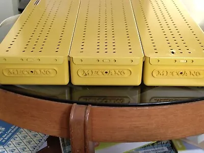 3 X Meccano Yellow Storage Boxes. With Dividers Vintage  Plus Meccano Parts  • £12