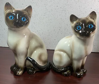 Vintage Enesco Ceramic Siamese Cat Figurines (pair) Vibrant Blue Eyes • $26.97