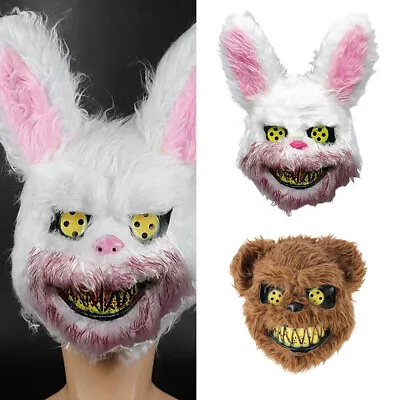 Cosplay Bloody Killer Bunny Mask Horror Rabbit Plush Bear Full Head Party Mask • £8.99