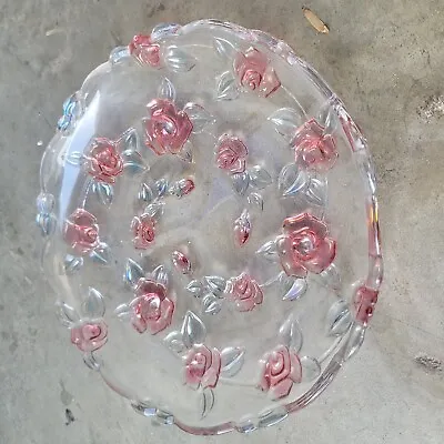 Mikasa Bella Rosa 13.25” Platter Round Crystal Flower Glass Vintage Pink Rose • $19.99