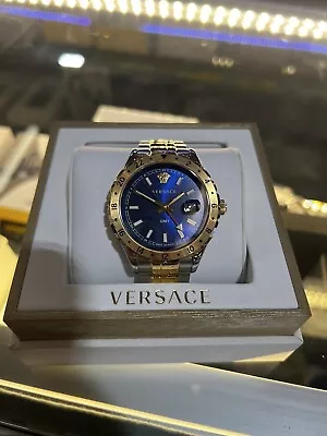 Versace Hellenyium V11060017 GMT Blue Dial Dual Tone Rose Gold Men's Watch • $400