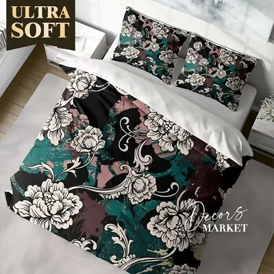 £85.48 • Buy Rococo Roses Floral Patterns Black Quilt Cover Double Bed Single Queen King Size