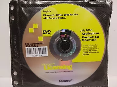 Microsoft Office 2008 For Mac With Server Pack 1 Licensing Disc W/ Product Key  • $39.99