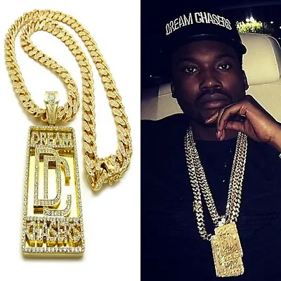 DREAMCHASERS PENDANT 18K GOLD CUBAN LINK LAB DIAMOND CHAIN NECKLACE MEEK MILL Cz • $99.99