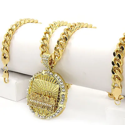 Hip Hop 14k Gold Plated Last Supper Cubic Zirconia Pendant 30  Cuban Link Chain. • $29.99