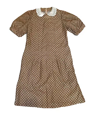 1960s Feather Print Midi Dress With Peter Pan Collar Women’s Medium With Pockets • $37.99