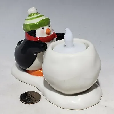 VTG Hallmark Penguin Snowball Candle Holder W Battery Tea Light Christmas Decor  • $10.95