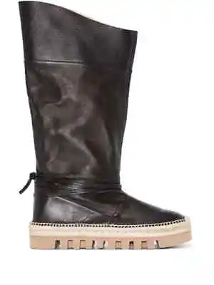 $1090 NEW Moncler Priscilla Leather Boots Black  Slip On Espadrille Shoes 39 41 • $265