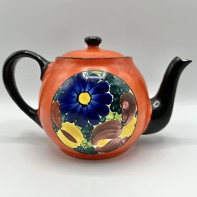 Antique J. Mrazek Peasant Art Industry Pottery Hand Painted Orange Tea Pot /cb • $50