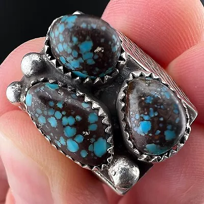 BIG Vintage Native American Sterling Silver & Spiderweb Turquoise Men’s Ring • $289