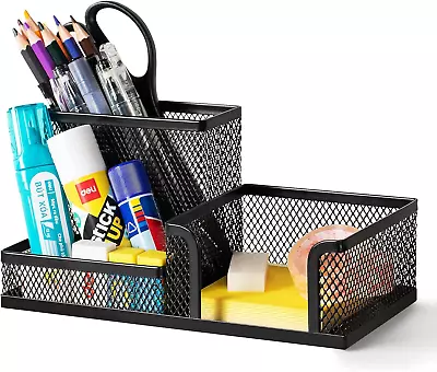 Mesh Desk Organizer Office Supplies Caddy With Pencil Holder And Storage Baskets • $34.98