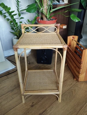 £39.99 • Buy Vintage Retro Rattan Wicker Bedside Plant Side Table Bamboo Boho Bathroom