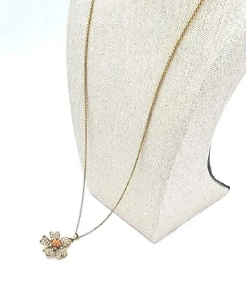 J. Crew Rhinestone Peach Stone Flower Gold Tone Chain Fashion Necklace 26 In • $34.97