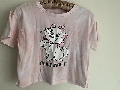 M Juniors Marie Aristocats Purrfect Pink Babydoll T-shirt Crop Top Disney Tiedye • $25.99