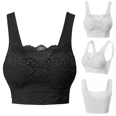 Womens Bras Push Up Padded Women's Seamless Lace Bra Top With Front Lace Cover • £6.68