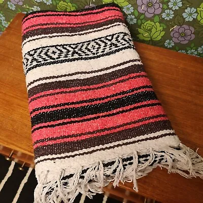 £16.99 • Buy Pink Grey Mexican Woven Stripy Falsa Yoga Beach/Picnic Blanket / Throw
