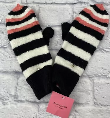 Kate Spade New York Gloves Heritage Stripe Pop Top Black Pink White Mittens New • $23.95