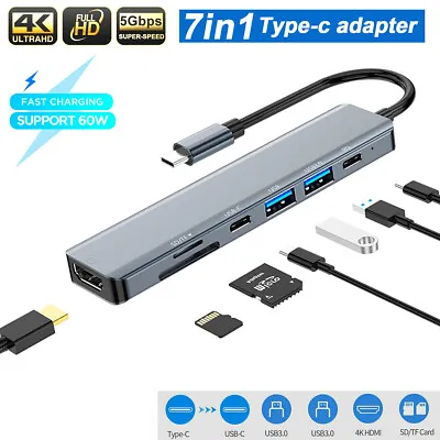 $24.99 • Buy 7-in-1 Type C Hub USB 3.1 4K HDMI USB-C Adapter SD/TF For Macbook Pro Air Laptop