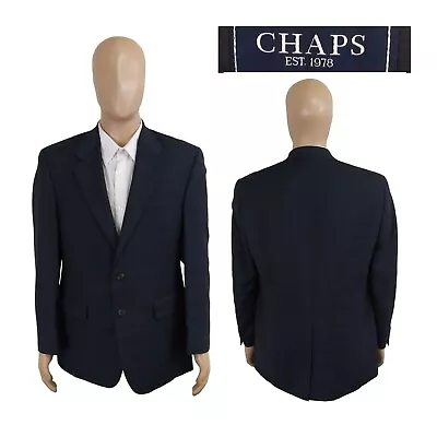 Chaps Ralph Lauren 2 Button 100% Wool Navy Blue Houndstooth Check Sport Coat 40R • $35.99