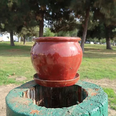 Burgandy Glazed Round Ceramic Planter 7  Dia X 7.5  H • $18