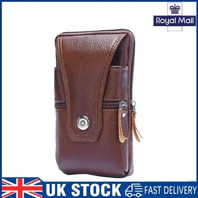 Men Genuine Leather Waist Bag Business Waterproof Phone Belt Bum Zip Pouch • £6.79