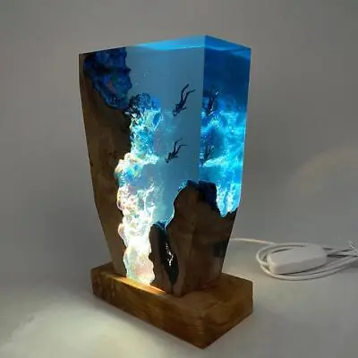 Diver Ship Night Light Epoxy Resin LED Lamp Wood Base Home Decor Gift • £26.88