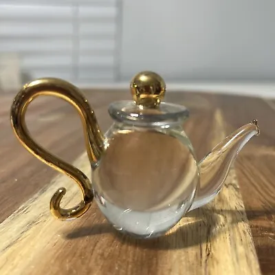 Crystal Mini Tea Pot With Gold Trim Miniature Novelty Gift • $13.59