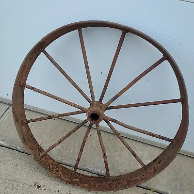  24  Antique Vintage Steel Spoke Wagon Wheel Plow Cart Implement Farm Decor  • $59