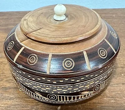Vintage Hand Carved Wooden Canister Bowl Made In Mexico For Bergman FREE US Ship • $19.95