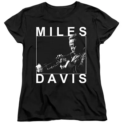 Miles Davis Womens T-Shirt Trumpet Portrait Black Tee • £23.93