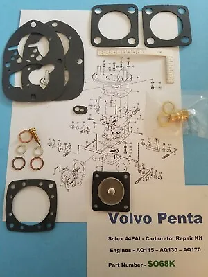 Volvo Penta Engine AQ125 - AQ130 - AQ170 -  44PAI Solex  Carburetor Repair Kit   • $23