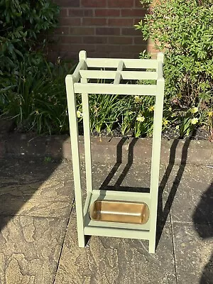 Antique Oak Umbrella Stand Sage Green With Drip Tray • £10