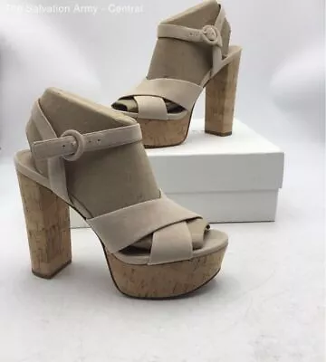 Veronica Beard Womens Lucille Tan Leather Ankle Strap Platform Heels Size 7 • $22.50