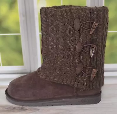 New MUK LUKS Women's COZY UP Faux Suede Knit Winter Boots Size 9 BROWN • $25.20