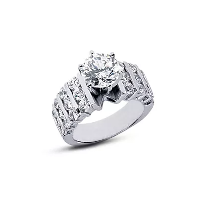 2 3/4 Carat E SI2 Round Cut Natural Certified Diamonds 14kw Gold Sidestone Ring • $5667.26