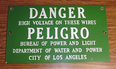 Vintage Danger High Voltage Los Angeles Porcelain Sign • $129.99