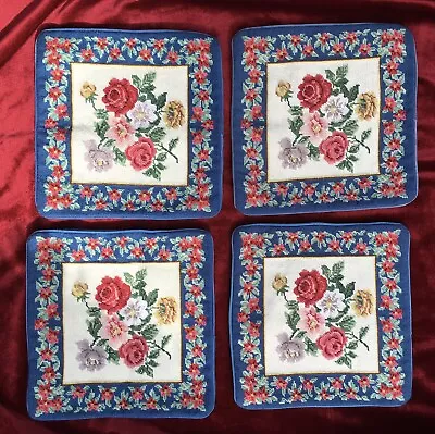 4 Vintage Needlepoint Tapestry Cushion Pansies Floral Flowers Country Cottage • £29