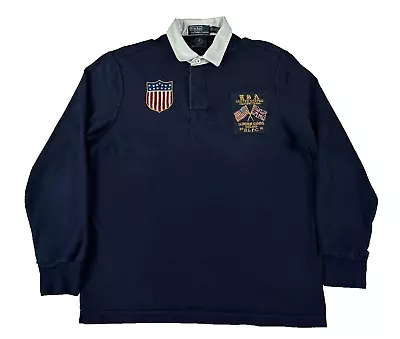 Polo Ralph Lauren 2012 London USA Olympic Team Rugby Shirt Mens L NavyCustom Fit • $79.99