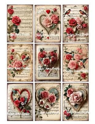 (9) Vintage Hearts & Roses Collage Glossy Stickers~Scrapbooks~Labels~Party~#318S • $3.89