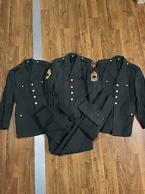 Mens Green Vintage US Army Blazer Coat Uniform Poly/Wool Serge LOT Of 3 W/ Pants • $30