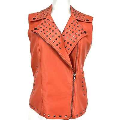 Cristina V Women's Studded Biker Vest Polyurethane Orange Zip Jacket Size Medium • $29
